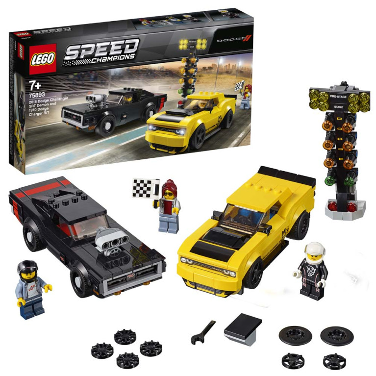 LEGO Speed Champions - 2018 Dodge Challenger SRT Demon and 1970 Dodge Charger R/T 75893 Voorkant Doos met Set