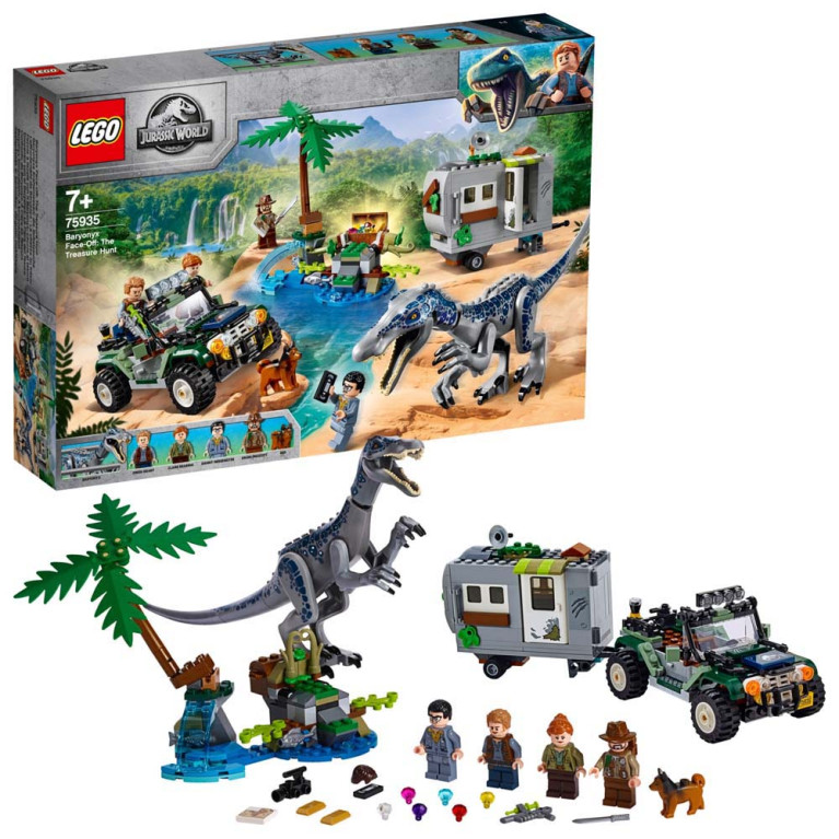 LEGO Jurassic World - Baryonyx Face-Off: The Treasure Hunt 75935 - Voorkant Doos met Set