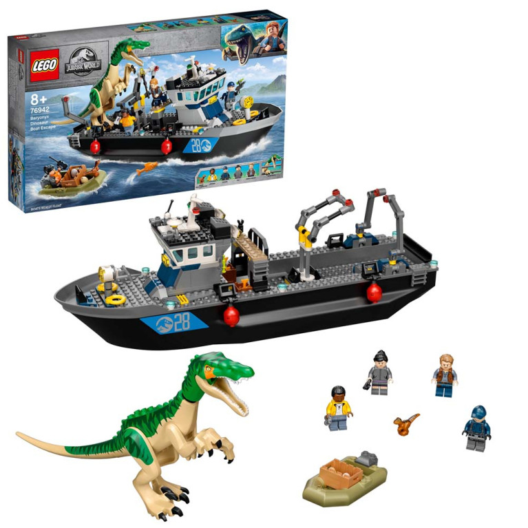 LEGO Jurassic World - Baryonyx Dinosaur Boat Escape 76942 - Voorkant Doos met Set